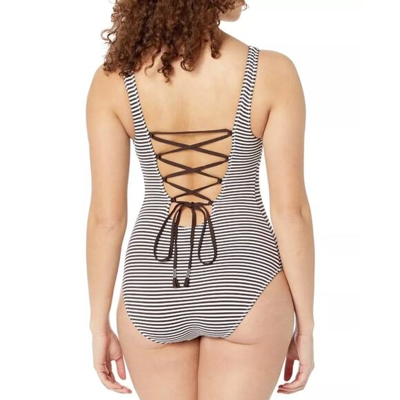 TOMMY BAHAMA Breaker Bay Reversible One-Piece Swimsuit 12 Brown Lace Back NWT - Picture 3 of 11
